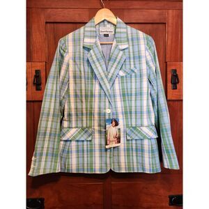 Vintage donnkenny Separates Plaid Blazer Blue, Green, Yellow Size 10 NWT